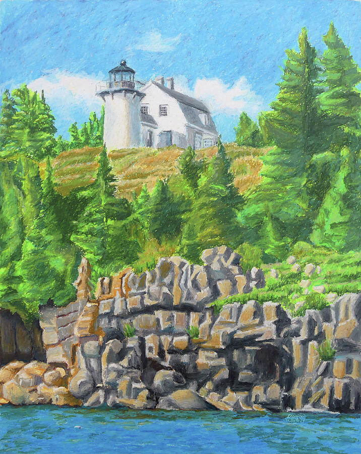 Painting of Bear Island lighthouse in Cranberry Isles, Maine by artist Dominic White