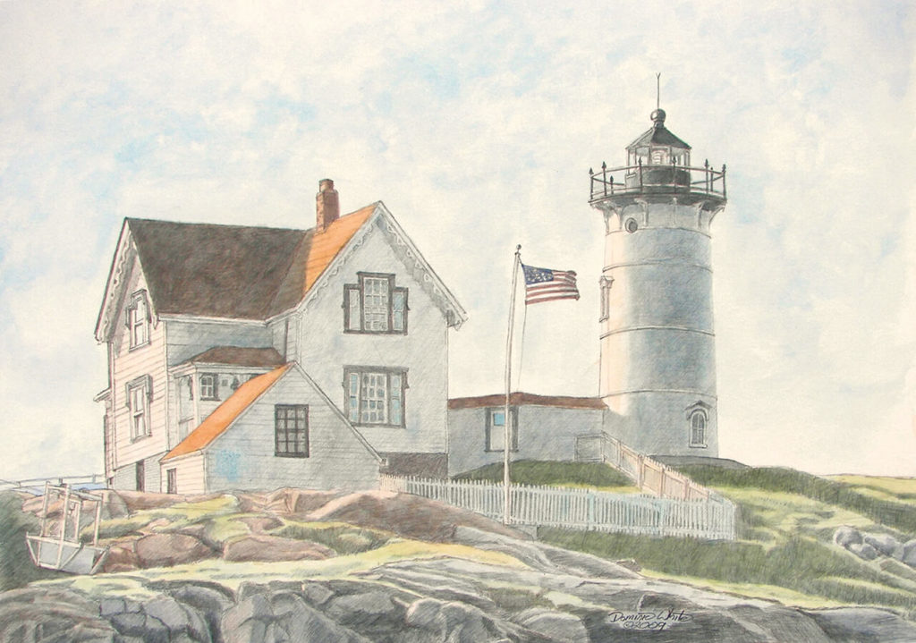 Cape Neddick "Nubble" Lighthouse Watercolor Painting