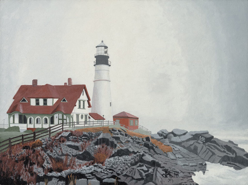 Portland Head Light In Fog Painting by Dominic White